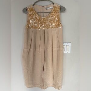 New Story Women 100% Heavy Silk Dress Sleeves Small Bust 17in Length 35in Ivory